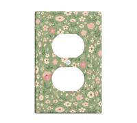 Flower Duplex Outlet Covers Wall Plate, Floral Nature Leaf Petal Spring Green Plastic Standard Size Double Power Outlet Cover Plate for New Apartment Home Bedroom Office Decor
