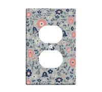 Flower Duplex Outlet Covers Wall Plate, Floral Vintage Leaf Bells Spring Blue Plastic Standard Size Face Plates for Electrical Outlets for Home Living Room New Apartment Decor
