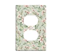Flower Duplex Outlet Covers Wall Plate, Floral Vintage Leaf Petal Spring Green Plastic Standard Size Double Power Outlet Cover Plate for Living Room Bedroom Home Office Decor