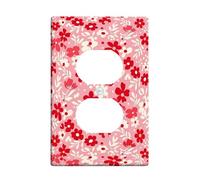 Flower Duplex Outlet Covers Wall Plate, Floral Vintage Leaf Petal Spring Peach Plastic Standard Size Double Power Outlet Cover Plate for Home Living Room New Apartment Decor