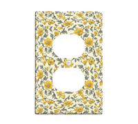 Flower Duplex Outlet Covers Wall Plate, Floral Vintage Leaf Petal Spring Yellow Plastic Standard Size Double Power Outlet Cover Plate for Home Living Room New Apartment Decor