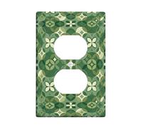 Flower Duplex Outlet Covers Wall Plate, Modern Geometric Circle Diamond Spring Green Plastic Standard Size Decorative Receptacle Outlet Covers for Living Room Bedroom Home Office Decor