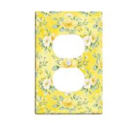 Flower Duplex Outlet Covers Wall Plate, Spring Floral Leaf Petal Spring Yellow Plastic Standard Size Double Power Outlet Cover Plate for Bedroom Bathroom Kitchen Entrance Decor