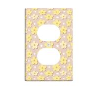 Flower Duplex Outlet Covers Wall Plate, Spring Playful Star Petal Spring Yellow Plastic Standard Size Double Power Outlet Cover Plate for Home Living Room Bedroom Bathroom Decor