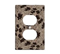 Flower Duplex Outlet Covers Wall Plate, Vintage Elegant Floral Leaf Fall Brown Plastic Standard Size Face Plates for Electrical Outlets for Home Living Room New Apartment Decor