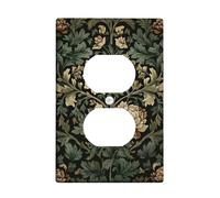 Flower Duplex Outlet Covers Wall Plate, Vintage Elegant Leaf Stem Spring Green Plastic Standard Size Double Power Outlet Cover Plate for New Apartment Home Bedroom Office Decor