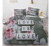 Flower Duvet Cover 120x150cm Love Bedding Set 3 Pieces - 110gsm Soft Brushed Microfiber Quilt Cover, Bed Set with 2 Pillowcases 50x75 cm, Zipper Closure -Kg1250