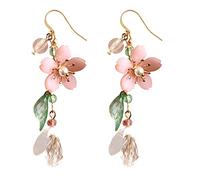Flower Earrings for Women Cute Green Leaf Pink Flower Earrings Oil Drop Fairy Statement Summer Refreshing Seaside Holiday