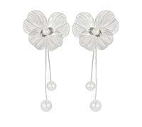 Flower Earrings for Women: Large Pearl 925 Sterling Silver 13 mm Large Long Dangle Earrings, Boho Freshwater Pearl Flower Earrings for Sensitive Ears, Hypoallergenic Elegant Wildflower, Copper, No
