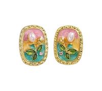 Flower Earrings Fun Ear Studs Oil Painting Flower Ear Jewelry Alloy Texture Suitable For Fashionable Teens Present Square Alloy Earrings For Women