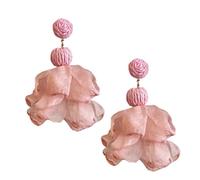 Flower Earrings, Summer Stylish Ear Jewelry, 9x5x2cm, Bohemian Flower Drop Dangle Earrings, Chiffon Flowers Earring, Lightweight Petal Design, For Women Girls Wedding Party Office Vacation