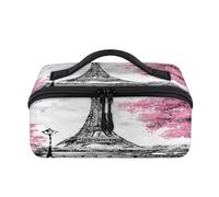 Flower Eiffel Tower Travel Makeup Bag Portable Eiffel Tower Painting Waterproof Pouch Open Flat Toiletry Bags Toiletries Cosmetics Traveling Organizer for Women Men