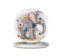 Flower Elephant Cork Back and Finger Slot with 2 Pcs Ceramic Coasters, Car Cup Holder Coasters