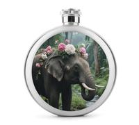 Flower Elephant Hip Flask for Men Personalized Groomsmen Flasks Stainless Steel Whiskey Hip Flask 5 Oz Leakproof Liquor Flasks with Metal Cap for Travel Bar Party Drinker