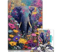 Flower Elephant Jigsaw Puzzles 1000 Pieces for Adults Teens,Stress Reliever Difficult Challenge Enhance Love between Couples (38x26cm)