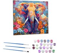 Flower Elephant Paint by Numbers for Adults, DIY Acrylic Paint by Numbers Kits for Beginne Oil Painting, with Brushes Painting by Number Kit for Adults kids Gifts Home Decor 32x32 in (Frameless) Z-357