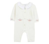 Flower Embroidered Claudine Collar Jumpsuit Ecru 9 months