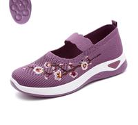 Flower Embroidered Slip On Knitting Flat Loafers for Women Comfortable Soft Sole Tennis Shoes Breathable Mesh Comfy Platform Non Slip Walking Sneakers (Purple,5)