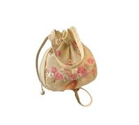 Flower Embroidery Crossbody Bucket Bag - Women’s Top-Handle Handbag with Lace Drawstring and Coin Purse