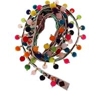 Flower Embroidery Lace Appliques, 1 Yard Rainbow Color Ethnic Tassel Ribbon Fringe Trim Pom Pom Bobble Lace Colored Trims Ribbon DIY Sewing Crafts(Rainbow Color)