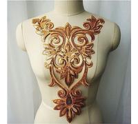 Flower Embroidery Lace Appliques, Embroidery Applique Gold Sequin Owl Embroidered Fabric Sew On Patches for Wedding Dress Collar Size 26cm x 40cm One Color