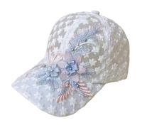 Flower Embroidery Mesh Women Baseball Cap Gorgeous Elegant Lace Adjustable Sports Hat, White, One Size