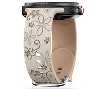 Flower Engraved Band Compatible with Galaxy Watch 8 Band 40mm 44mm/Galaxy Watch 8 Classic 46mm Bands, Soft Silicone Floral Strap Wristband for Samsung Galaxy Watch 8/8 Classic Women (Starlight MilkTea