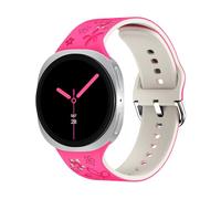 Flower Engraved Band Compatible with Samsung Galaxy Watch 8 Band 40mm 44mm/Galaxy Watch 8 Classic 46mm Bands, Soft Silicone Floral Strap Two-Tone Waterproof Wristband for Samsung Watch 8/8 Classic
