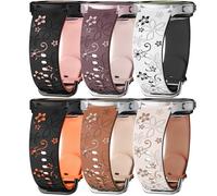 Flower Engraved Band for Samsung Galaxy Watch 7/6/5/4/FE 40mm 44mm/Galaxy Watch 6/4 classic Bands 47mm 43mm 46mm 42mm/Watch 5 pro 45mm Women,No Gap Silicone Cute Floral Strap Wristband Two-Tone Correa