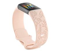 Flower Engraved Bands Compatible with Fitbit Charge 5 Band/Charge 6 Bands Women Cute Floral Engraving Soft Silicone Sport Strap Replacement Wristband for Fitbit Charge 5/6 Tracker Accessories, Pink