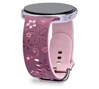 Flower Engraved Bands Compatible with Galaxy Watch 8 40mm/44mm/Classic 46mm 2025,Cute Floral Two-Tone Soft Silicone Sport Galaxy 8 Strap for Samsung Watch 8/8 Classic Women-Dark purple+Pink