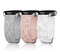 Flower Engraved Bands Compatible with Samsung Galaxy Watch 7/ FE/ 6/5/ 4/ Active 2 40mm 44mm/ 5 Pro 45mm/ Watch 6/4 Classic 43mm 47mm 42mm 46mm, 3 Pack 20mm Soft Silicone Replacement Watch Band GWP