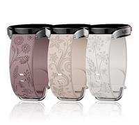 Flower Engraved Bands Compatible with Samsung Galaxy Watch 7/ FE/ 6/5/ 4/ Active 2 40mm 44mm/ 5 Pro 45mm/ Watch 6/4 Classic 43mm 47mm 42mm 46mm, 3 Pack 20mm Soft Silicone Replacement Watch Band PMS