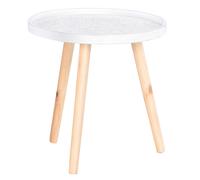 Flower Eteched Side Table w/ Saucer Top Wood Legs Living Room Bedroom Furniture Coffee End Table Display Decoration Elegant - White