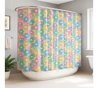 Flower Extra Wide Shower Curtain, Spring Playful Leaf Square Spring Pastel Peach Washable with Hooks Decorative Bathroom Curtain for Bathroom Bathtub Apartment Decor 108x72 Inch