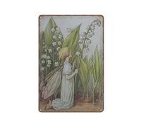 Flower Fairy Alphabet Tin Signs Lily of The Valley, Vintage Nursery, Gift Funny Vintage Metal Tin Sign Plaqu Poster Wall Art Pub Bar Kitchen Garden Bathroom Home Decor, 8x12 inches