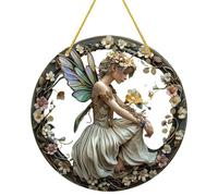 Flower Fairy Angel Acrylic Hanging Stained Glass Window Ornament Outdoor Garden Nature Daylight Refractor (A, 20x20x1cm)