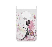 Flower Fairy Butterfly Hanging Laundry Hamper Bag Girl Floral Dirty Clothes Bag,Over The Door Cloth Basket with Hooks, for Bathroom, Bedroom, Storage, Space Saving, Wall, College, Closet