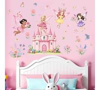 Flower Fairy Castle Wall Stickers: Peel and Stick Butterfly Girls with Wildflower Sunflower Wall Decals for Baby Nursery Bedroom - Kids Supplies Ages 1-12 Year Wall Decor