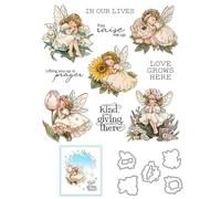 Flower Fairy Sunflower Stamps and Cutting Dies for Card Making DIY Transparent Silicone Clear Stamp and Metal Die Cuts Sets for Scrapbooking Paper Greeting Cards Decor Seals Craft Supplies
