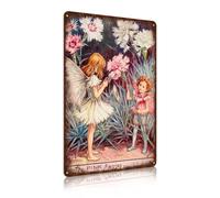 Flower Fairy Wall Decor Vintage Metal Tin Signs Fairy Garden Accessories - The Pink