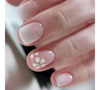 Flower Fake Nails Stick on in 12 Sizes, 24 Pcs French Tips for Art Decorations Acrylic Glues on for Women Clear