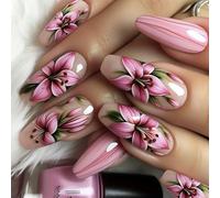 Flower False Nails Set 24 Pieces Floral Designs Stick On Nails Press Ons Easy To Apply And Remove For Various Occasion