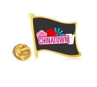flower fan red china town Golden Metal Flag Lapel Pin Badge