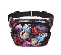 Flower Fanny Pack for Women Men Fashion Waist Pack Adjustable Belt Bag for Workout Running Travelling Casual Waist Bag, Colorful Butterflies On Flowers, One Size