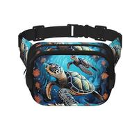 Flower Fanny Pack for Women Men Fashion Waist Pack Adjustable Belt Bag for Workout Running Travelling Casual Waist Bag, Sea Turtle Boho Style, One Size
