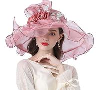 Flower Fascinator Flat Hat Women Mesh Wide Brim Cap Tea Party Hat Wedding Church Hat Organza Sun Hat Elegant Large Ladies Fedoras