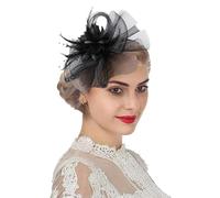 Flower Feather Fascinator Hat Wedding Cocktail Tea Party Mesh Net Veil Headband Bridal Shower Hair Clip Headpiece with Beads Ladies Pillbox Hat Costume Headwear Accessories for Royal Ascot Races