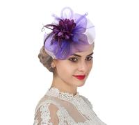 Flower Feather Fascinator Hat Wedding Cocktail Tea Party Mesh Net Veil Headband Bridal Shower Hair Clip Headpiece with Beads Ladies Pillbox Hat Costume Headwear Accessories for Royal Ascot Races