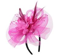 Flower Feather Fascinator Hat Wedding Cocktail Tea Party Mesh Net Veil Headband Bridal Shower Hair Clip Headpiece with Beads Ladies Pillbox Hat Costume Headwear Accessories for Royal Ascot Races